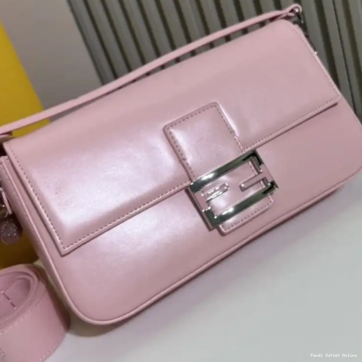 Cheap Leather Medium Fendi Pink Baguette Bag In Tiffany Smooth 0523
